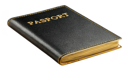 Isolated passport with golden edges on black for mockup isolated on transparent background