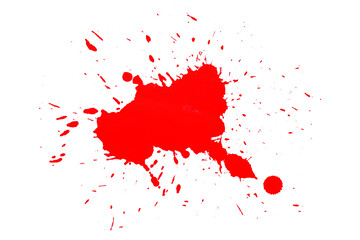 Bright red watercolor or ink stains with watercolor marks. Brush strokes and splashes of watercolor are set on a transparent background.