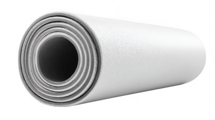 Rolled up white foam material on black scene for mockup isolated on transparent background