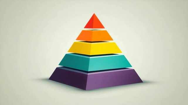 Colorful 3d pyramid with five layers and six levels stacked vibrant red, orange, yellow, teal, and purple gradient representing hierarchy and stages visually appealing design with separated layers