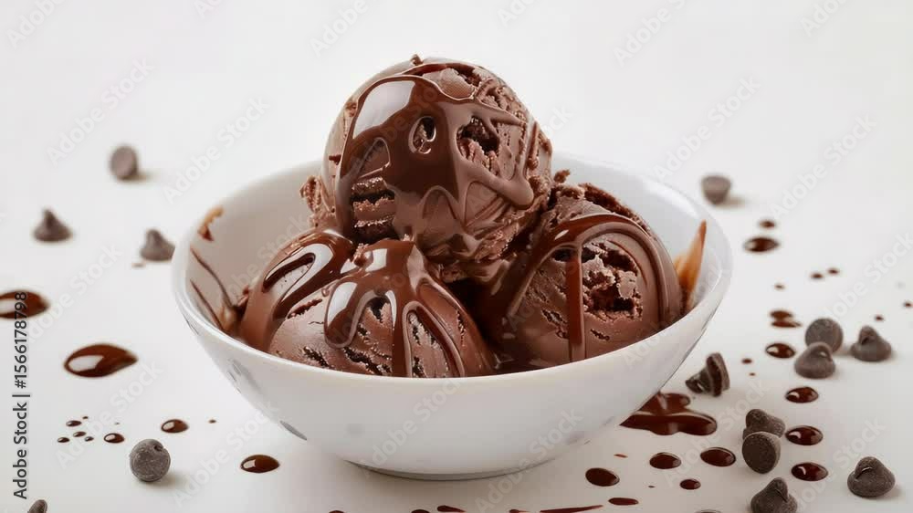 Aufkleber A photo of a delicious dessert with three scoops of chocolate ice cream in a bowl