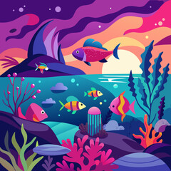 underwater world vector illustration