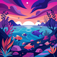 vector illustration of an abstract background with dolphins
