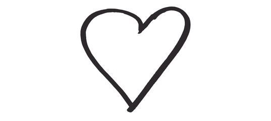 Black heart drawn with ink on transparent background.