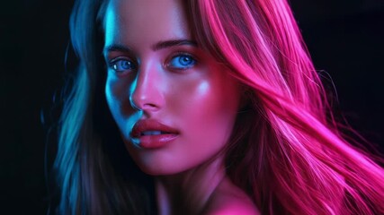 A beautiful woman with long blonde hair and piercing blue eyes, possibly a model or actress