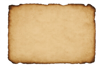 Ancient blank paper with burnt edges isolated on transparent background, ideal for placing text or images