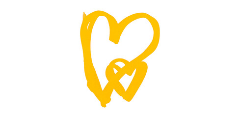 A yellow heart drawn in ink sits on a transparent background.