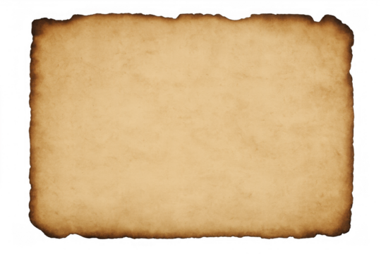 Ancient blank paper with burnt edges isolated on transparent background, ideal for placing text or images