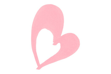 Pink heart drawn with ink on transparent background.