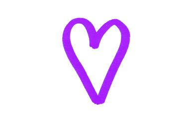 A purple heart drawn in ink sits on a transparent background.