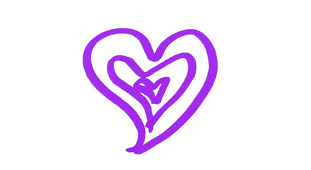 A purple heart drawn in ink sits on a transparent background.