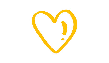 A yellow heart drawn in ink sits on a transparent background.