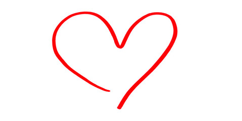 Red heart drawn in ink on transparent background.
