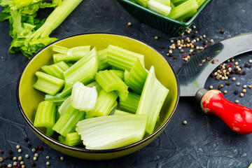 A fresh crisp celery stalk.
