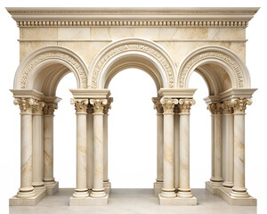 Obraz premium Elegant roman archway with corinthian columns isolated on white background