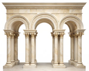 Elegant roman archway with corinthian columns isolated on white background