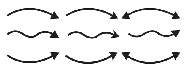 Set of arrows. Black arrows set. Sharp icons. cruve arrows. 