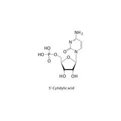 5’-Cytidylic acid skeletal structure. Nucleotide compound schematic illustration. Simple diagram, chemical formula.