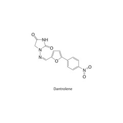 Dantrolene skeletal structure. Muscle relaxant compound schematic illustration. Simple diagram, chemical formula.