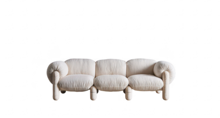 Creamy three-section sofa with plump, rounded cushions