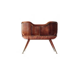 Elegant, curved crib, rich wood finish