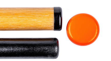 Wooden and black cue stick, orange tip
