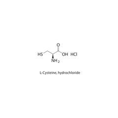 L-Cysteine, hydrochloride skeletal structure. Amino acid salt compound schematic illustration. Simple diagram, chemical formula.