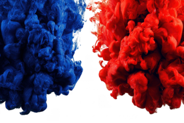 Abstract mix of blue and red ink swirls