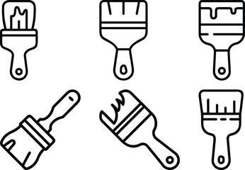Paint Brush line art vector icon set