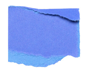 Isolated cut out torn piece of blue paper note cardboard with rough texture, folded dog ear earmark and copy space for text, transparent png background design element