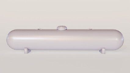 A 3d rendering of large, horizontally oriented propane tank, designed for industrial or commercial use rather than typical residential grilling.