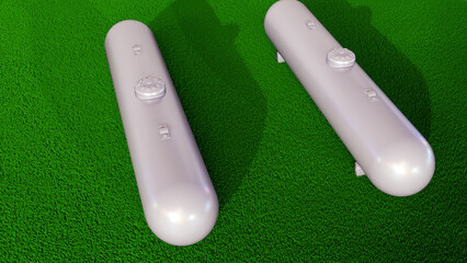 A 3d rendering of large, horizontally oriented propane tank, designed for industrial or commercial use rather than typical residential grilling.