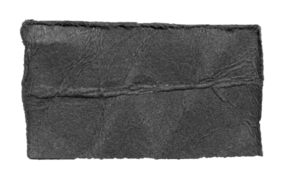 Isolated cut out torn piece of black paper note cardboard with rough texture and copy space for text, transparent png background design element