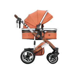 Peach-colored baby stroller, versatile design