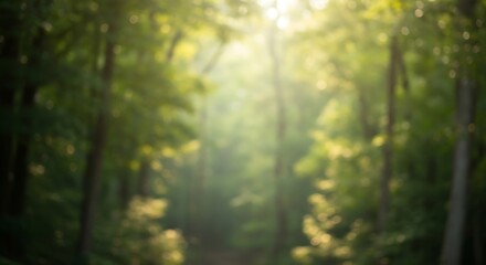Obraz premium Sunlit Forest Path A Fully Blurred, Dreamlike Landscape of Blurred Greenery