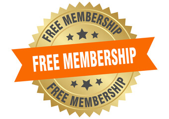 free membership. free membership round orange and gold label isolated on transparent background