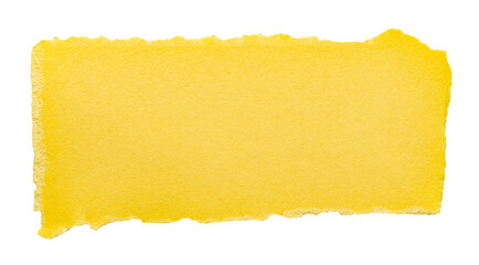 Yellow isolated cut out torn piece of blank paper note cardboard with rough texture and copy space for text, transparent png background design element