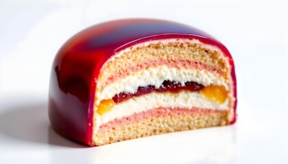 Layered Velvet Dome Cake &ndash; smooth coating, cross-section showing vibrant tiers, isolated on white background