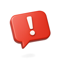 Realistic 3D Alert Notification Bubble with Exclamation Mark and Sad Icon Transparent Background
