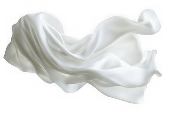 Elegant flowing white silk fabric texture, smooth drape material, textile design element, fashionable cloth isolated on transparent background