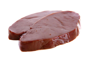 Raw pork liver slices isolated on a transparent background