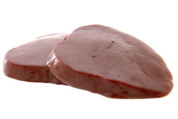 Raw pork liver slices isolated on a transparent background