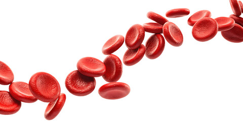 Red blood cells flowing isolated on a transparent background