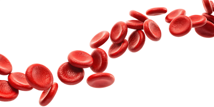 Red blood cells flowing isolated on a transparent background
