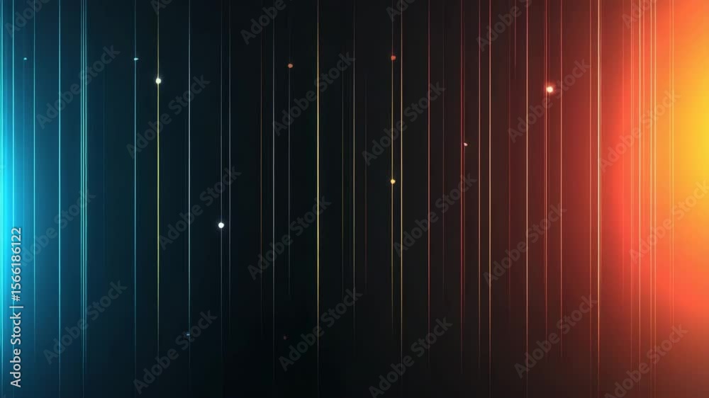 Sticker glowing vertical line and dot digital background in blue and orange gradient with dynamic futuristic