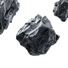 Three dark, textured cubes, seemingly floating