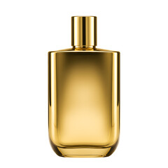 Elegant golden perfume bottle with a sleek, reflective glass design isolated on white or transparent background. PNG format.