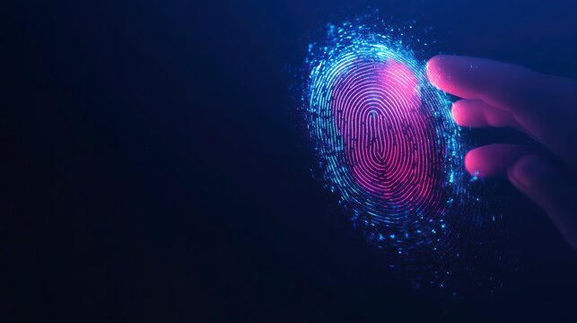 Abstract glowing fingerprint scanned by finger.