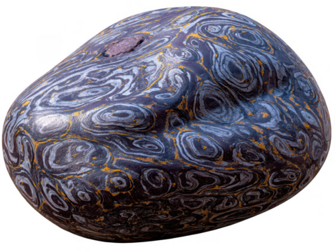 Rounded, patterned stone