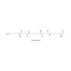 Desferrioxamine skeletal structure. Iron chelator compound schematic illustration. Simple diagram, chemical formula.